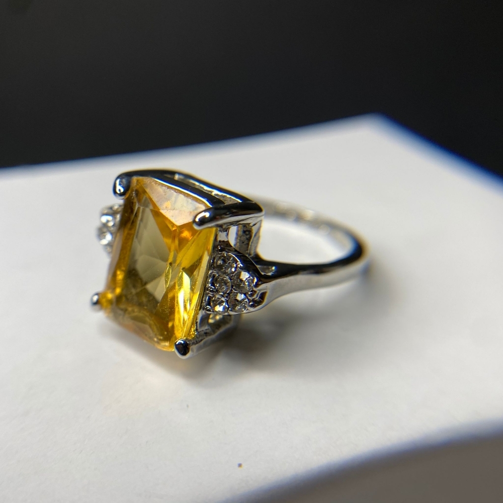 FINAL SALE Emerald Cut Champagne White Sapphire  Silver